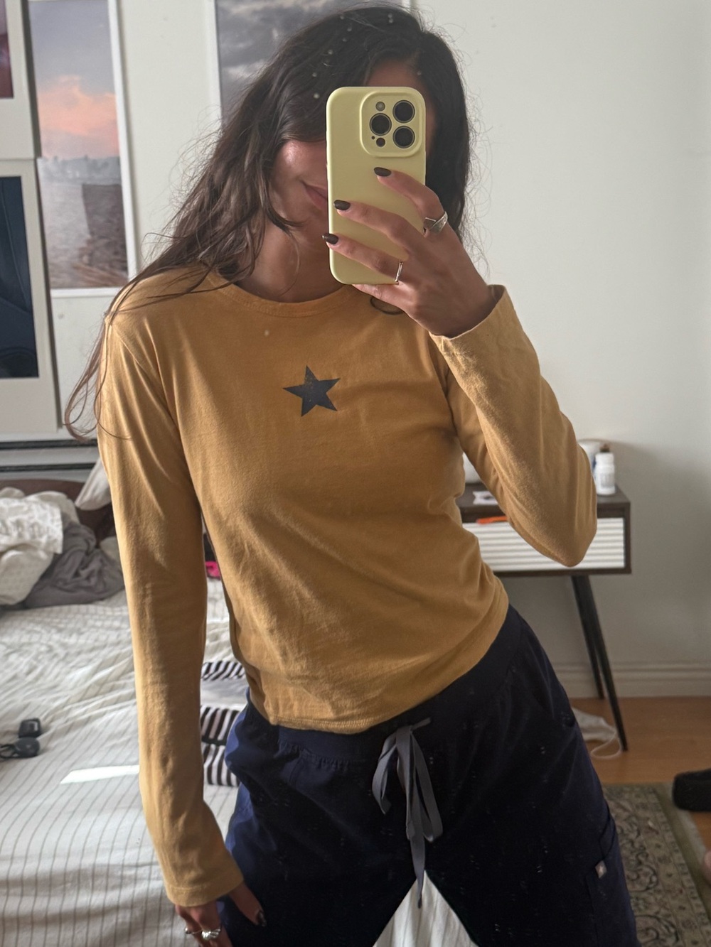 Urban Outfitters Mustard Long-Sleeve Star Tee - Women